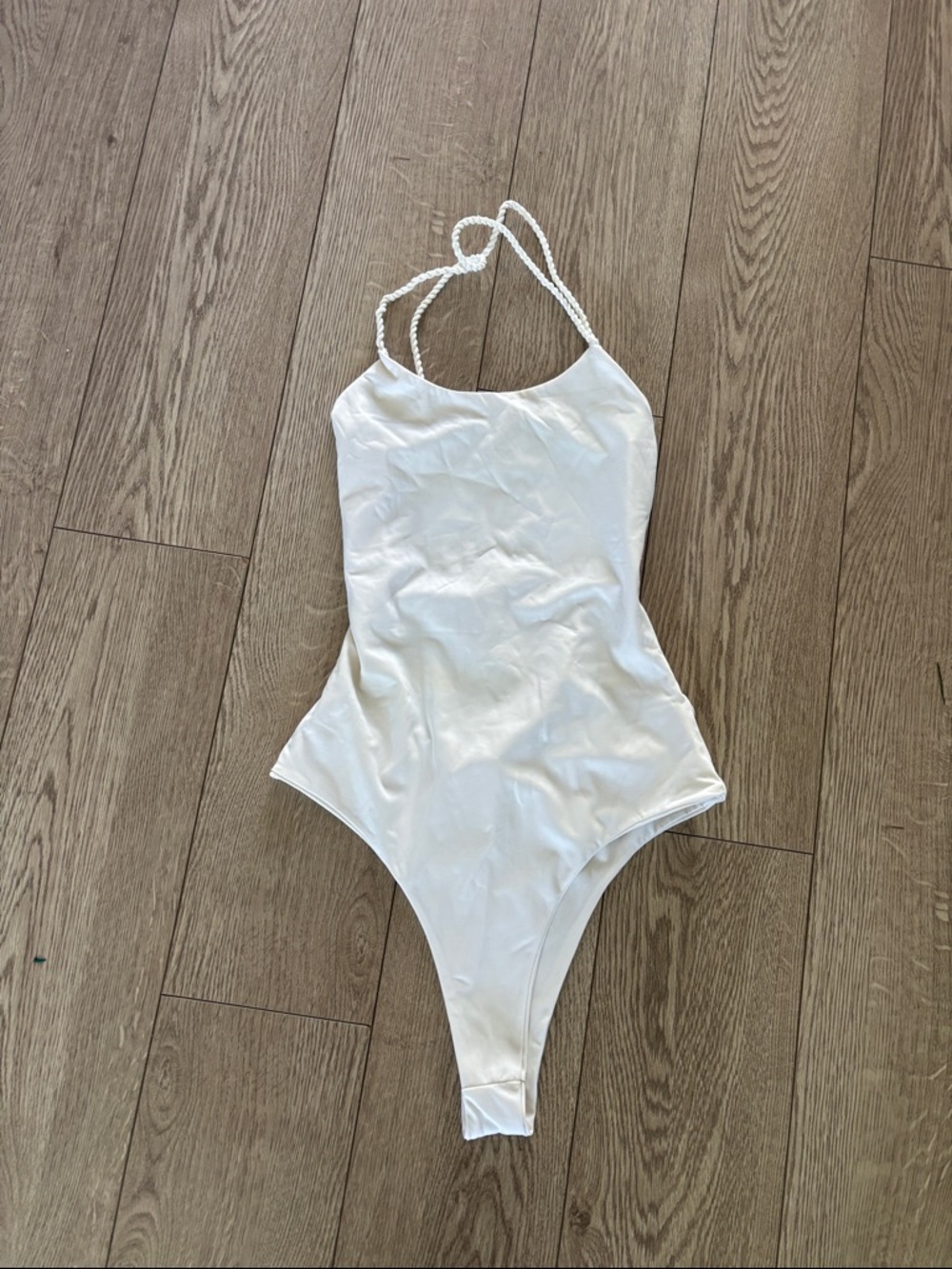 Girls' White One-Piece Swimsuit with Braided Straps